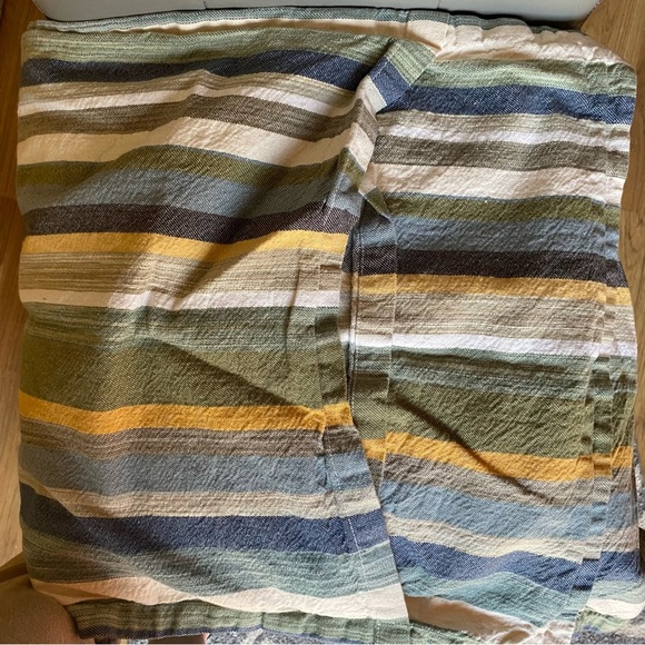 Pottery Barn 2 Std Pillow Shams Striped Cotton Linen Ticking Blue Green Yellow - Picture 3 of 5